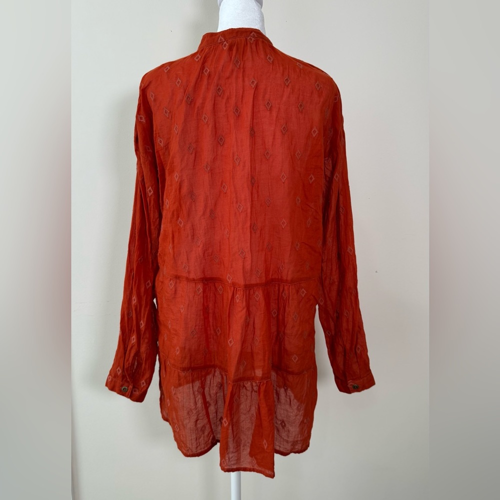PILCRO Anthropologie Embroidered Tunic Top Rust Orange - Picture 3 of 9
